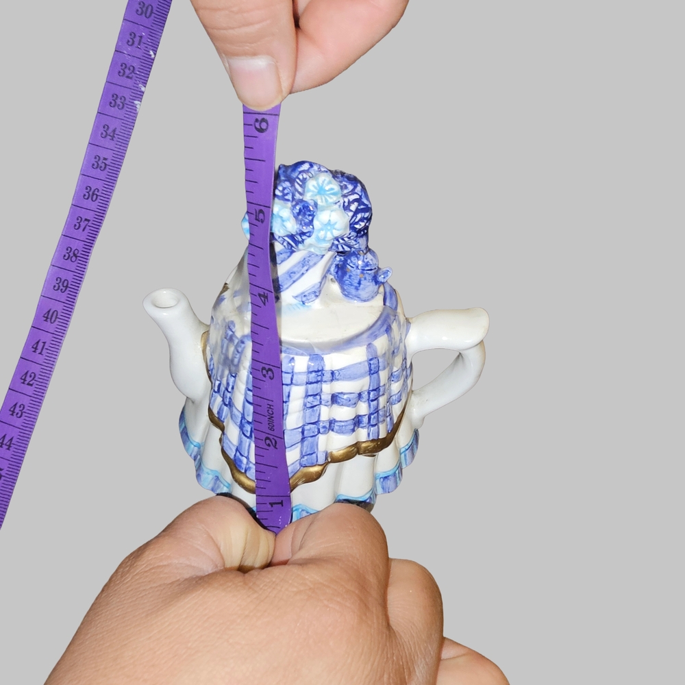 Blue and White Ceramic Teapot Figurine - Picture 8 of 9